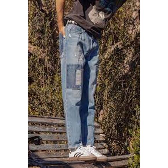 BDG Urban Outfitters Men's Dad Slim Taper Fit Jeans Patchwork Blue Size 30x30